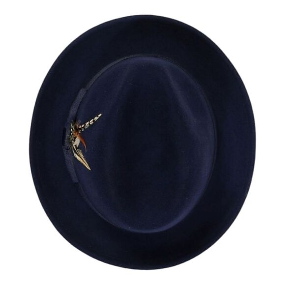 MEN'S MONTIQUE 2" SNAP BRIM CRUSHABLE 100% WOOL FELT FEDORA HAT. H10 NAVY. - Picture 3 of 6